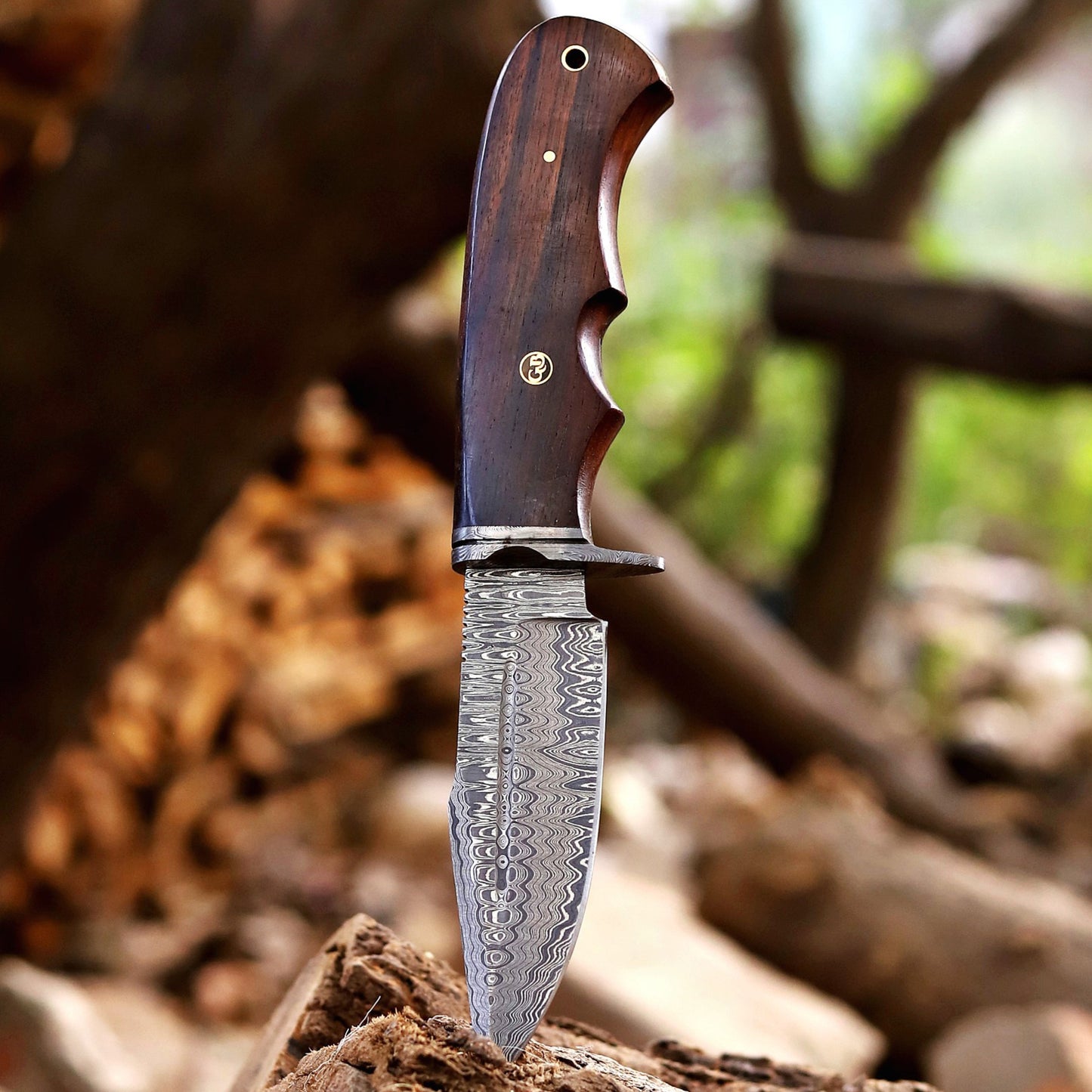 Onyx Seeker - 10.5 inch Hidden Tang Damascus Steel Hunting Knife