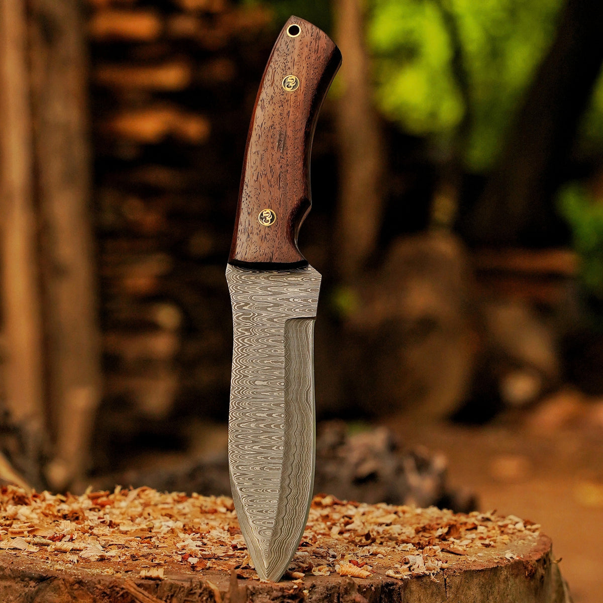 Razorwind - 11" Full Tang Hand Forged Damascus Hunting Knives with Walnut Wood Handle