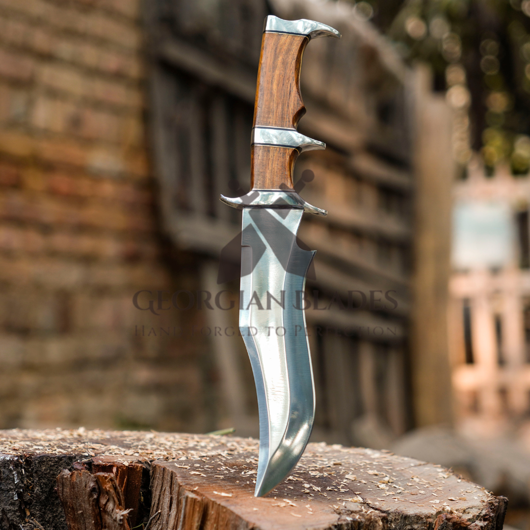 Timber Titan Bowie: Bowie Knife - Handmade Fix Blade Knife - Semi Stainless Steel - Rose Wood Handle