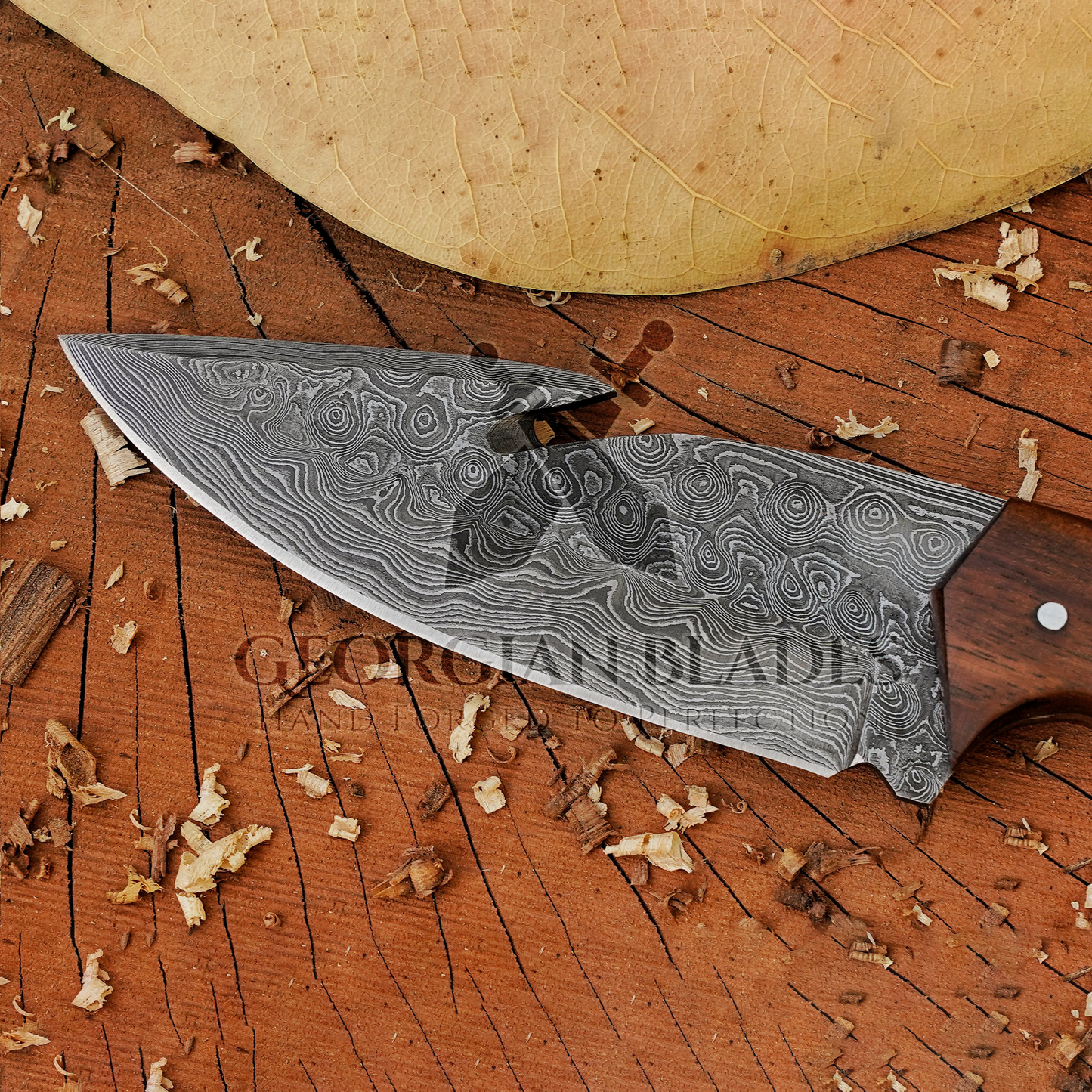 Trailblazer's Blade - 9" Hand Forged Damascus Steel Hunting Knife with Leather Sheath