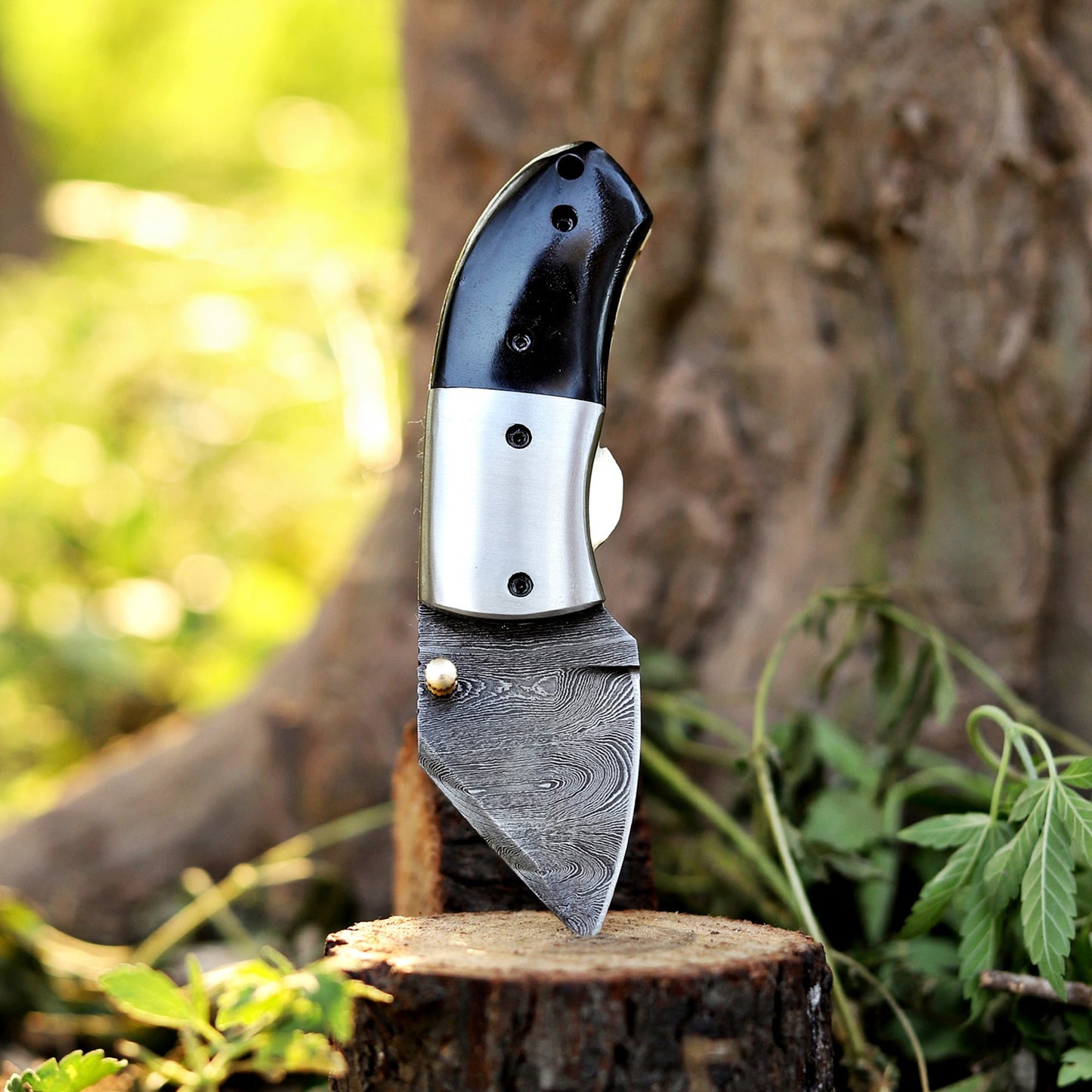Tiny Torque - Hand Forged 5" EDC Mini Pocket Folding Knife with Leather Sheath