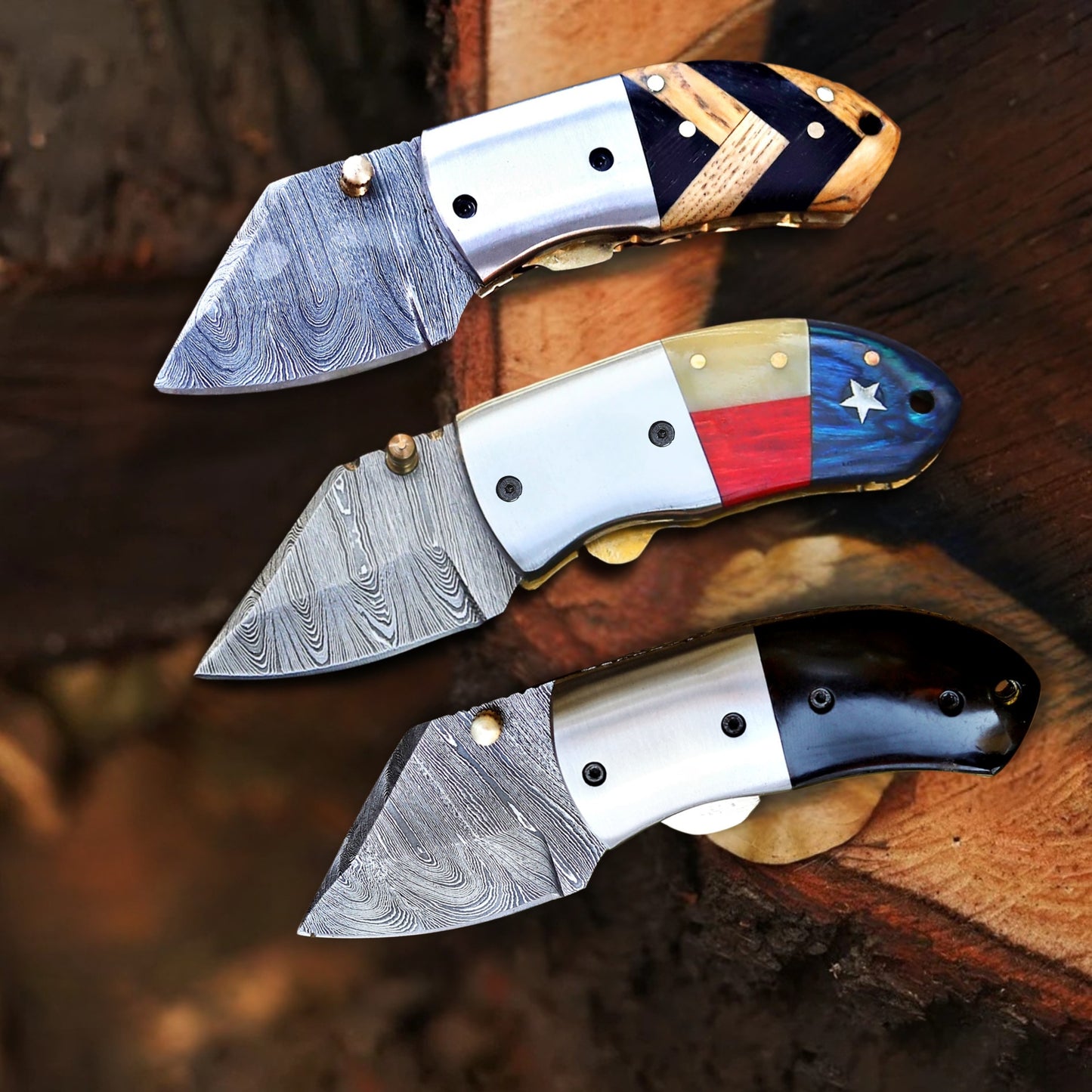 Elite Mini Trio – Bundle of 3 Mini Folding Knives with Leather Sheaths