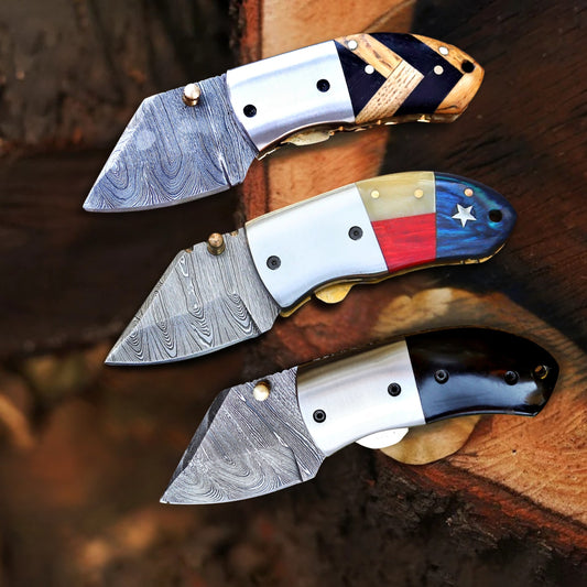 Elite Mini Trio – Bundle of 3 Mini Folding Knives with Leather Sheaths