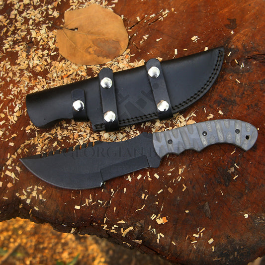 Shadowback Tracker – 12 inch Full Tang Tactical Survival Knife with Micarta Handle and Leather Sheath