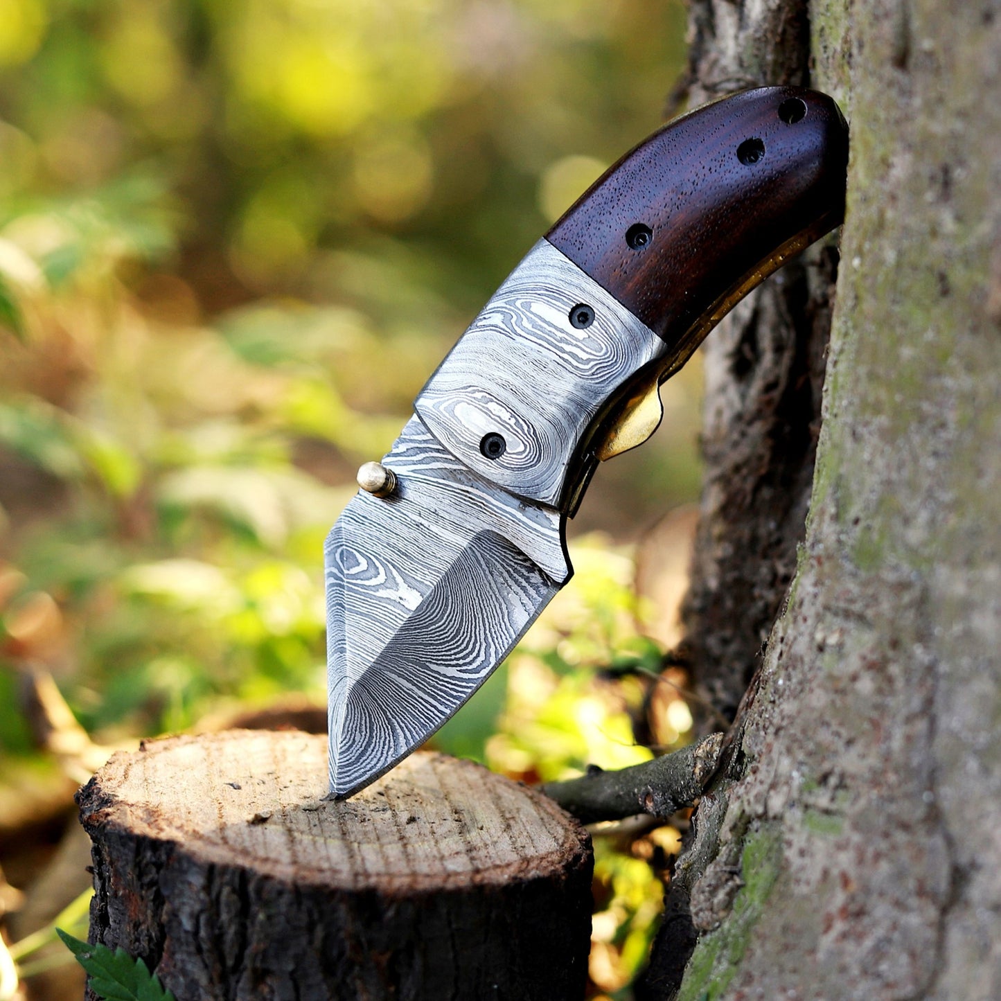 ZenithZing - Hand Forged 5.5" Mini Folding Knife with Leather Sheath