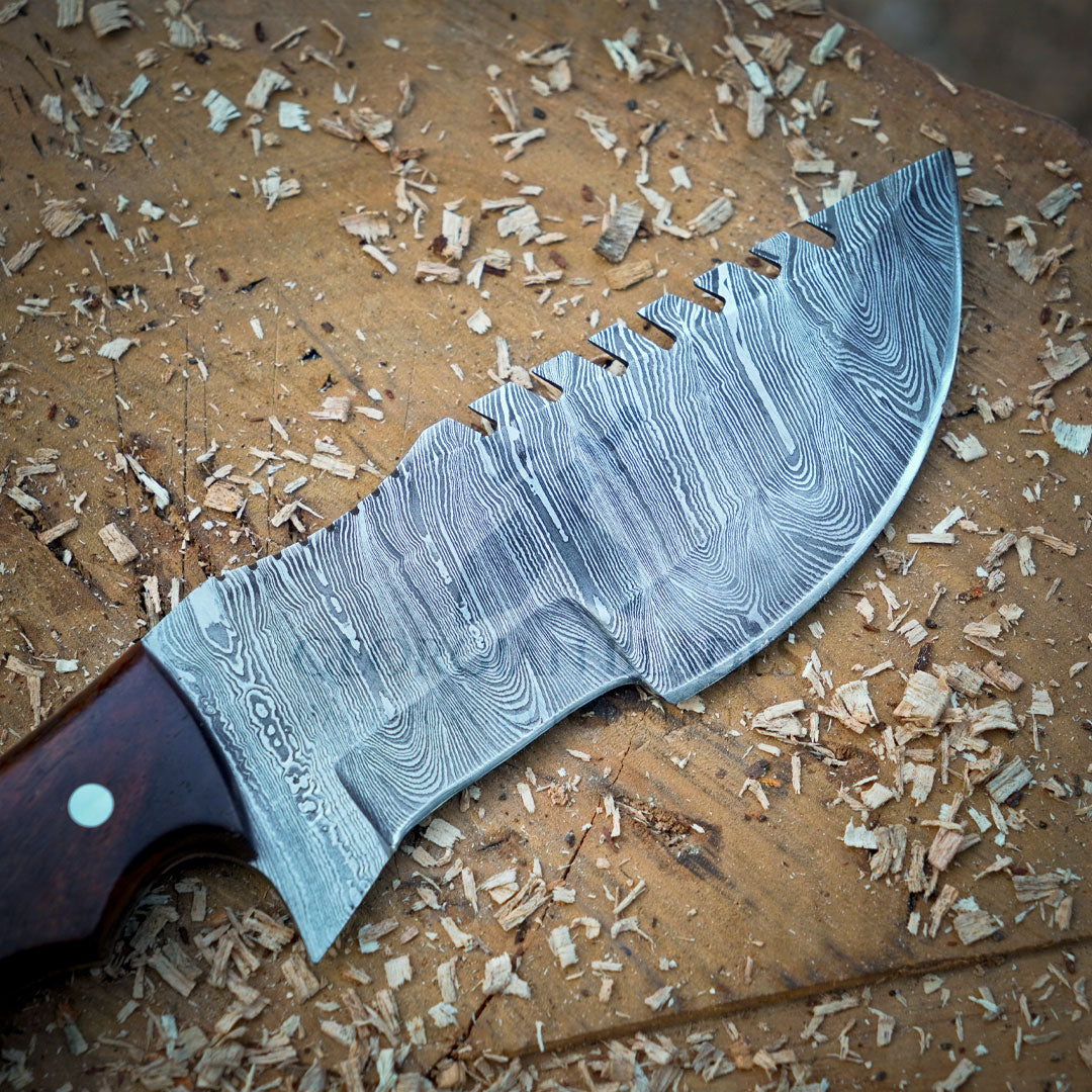 Mystic Mirage Tracker Knife - Hand Forged Damascus Steel Hunting Tracker Wood Handle