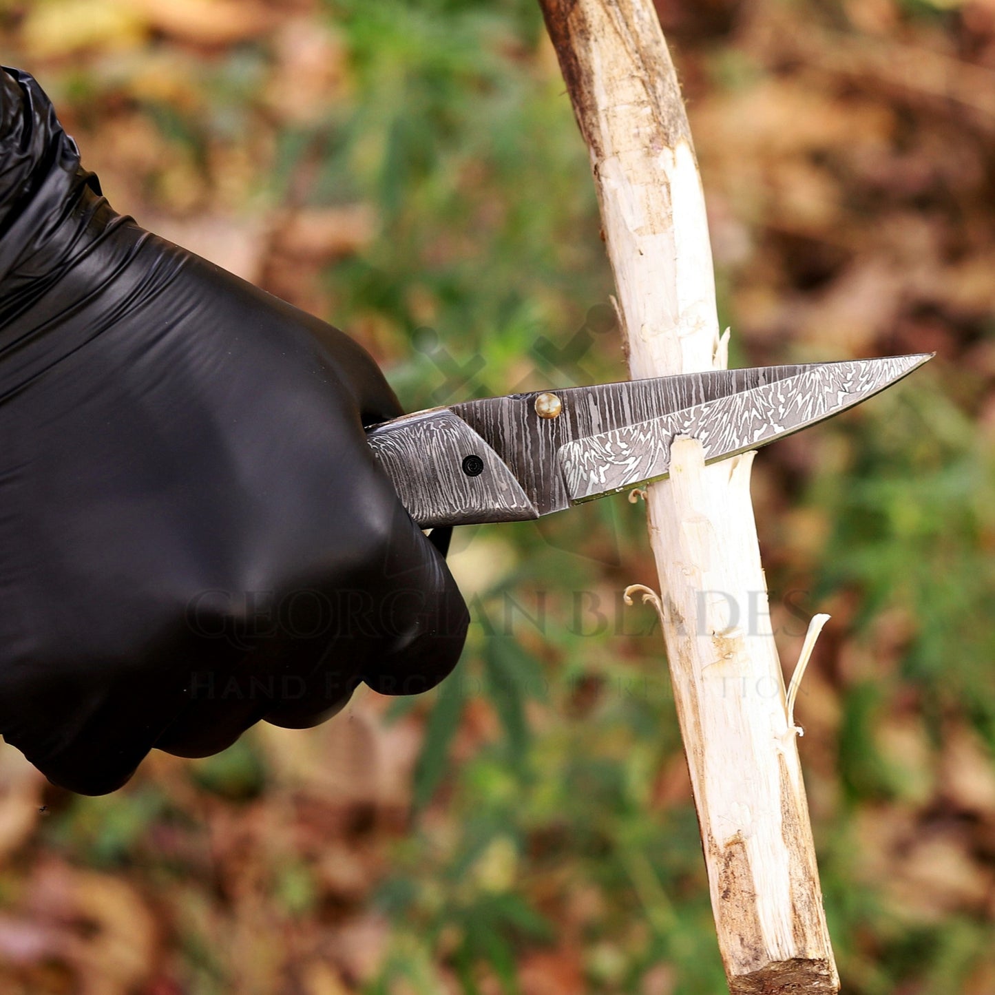 The Nimitz Folder – 7.5 inch Damascus Steel Liner Lock Pocket Knife with Bone Handle and Leather Sheath