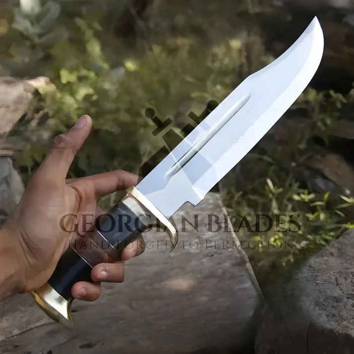 15" Bowie Knife: Scout's Sentine - Handmade D2 Bowie Knife Steel Hunting Fix Blade - Bull Horn & Leather Handle