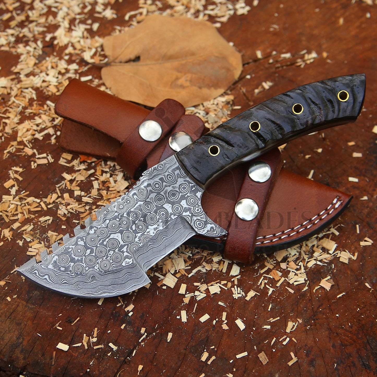 Wilderness Wayfinder: 10” Custom Hand Forged Damascus Steel Tracker Knife With Ram Horn Handle