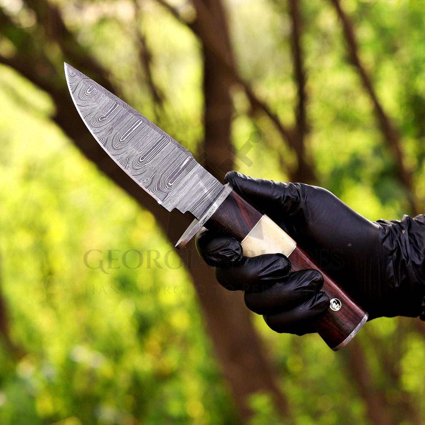 Blazeheart - 10" Hand Forged Damascus Steel Hunting Knife