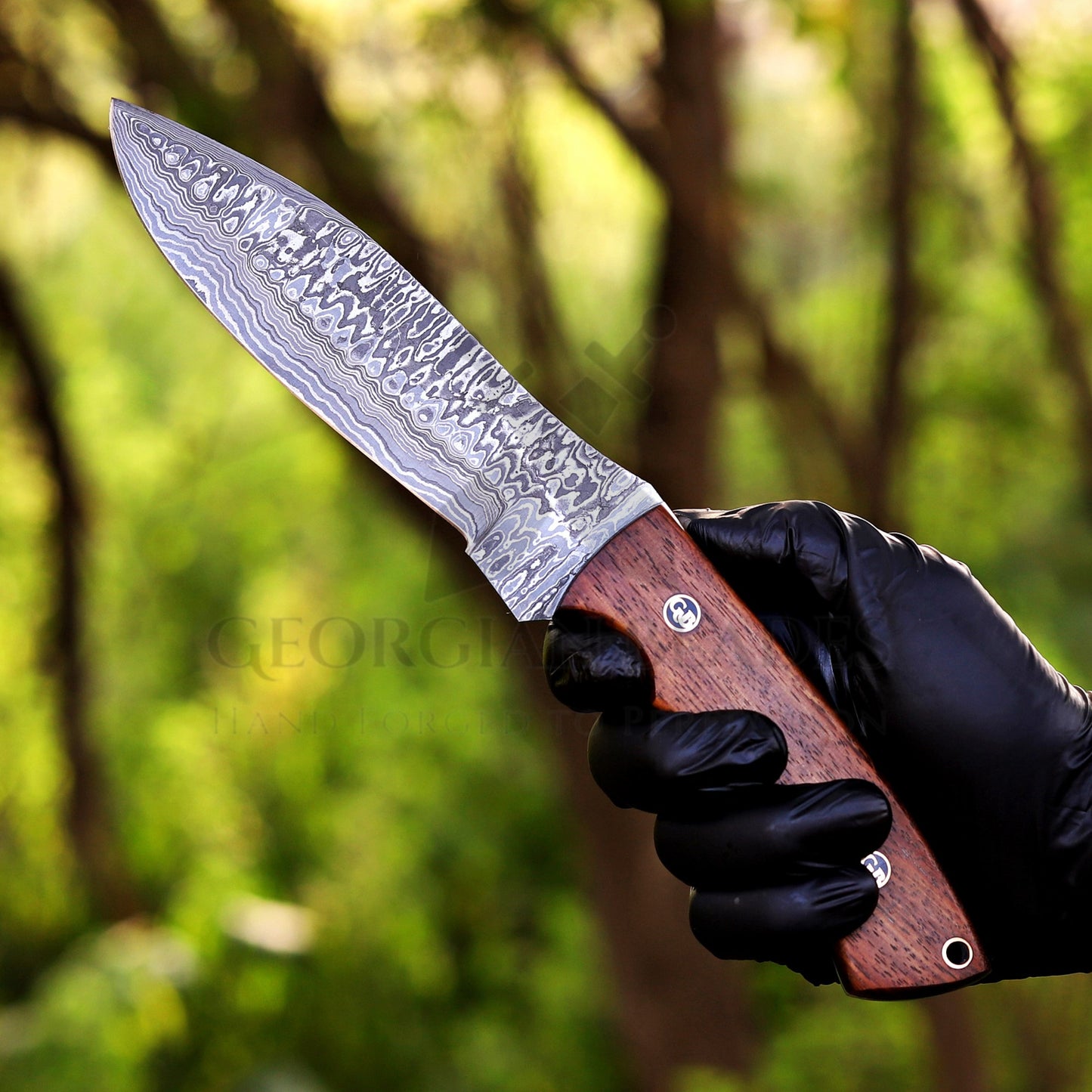 Razorwind - 11" Full Tang Hand Forged Damascus Hunting Knives with Walnut Wood Handle