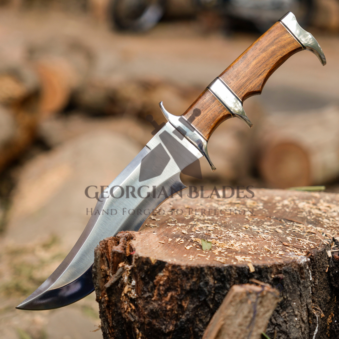 Timber Titan Bowie: Bowie Knife - Handmade Fix Blade Knife - Semi Stainless Steel - Rose Wood Handle