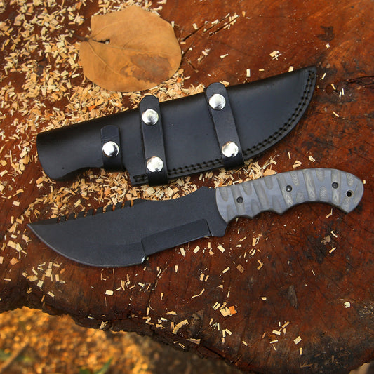 Shadowback Tracker – 12 inch Full Tang Tactical Survival Knife with Micarta Handle and Leather Sheath