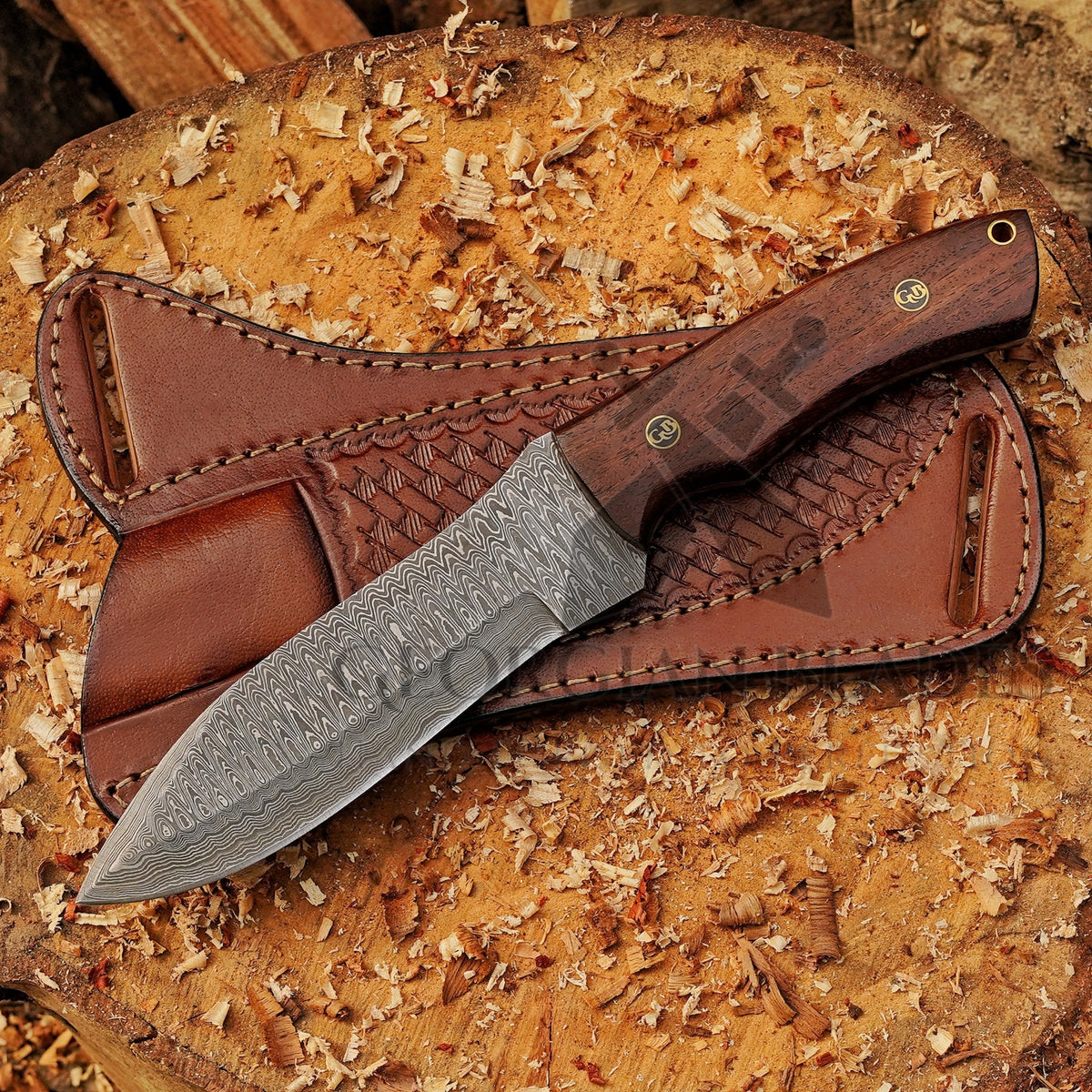 Razorwind - 11" Full Tang Hand Forged Damascus Hunting Knives with Walnut Wood Handle