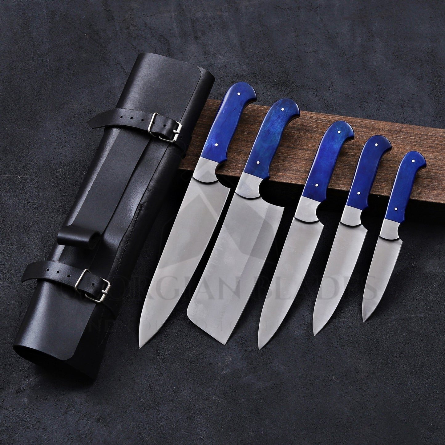 The Waters Chef Knife Set – Premium 5-Piece D2 Steel Kitchen Knife Set with Bone Handles & Folding Leather Sheath