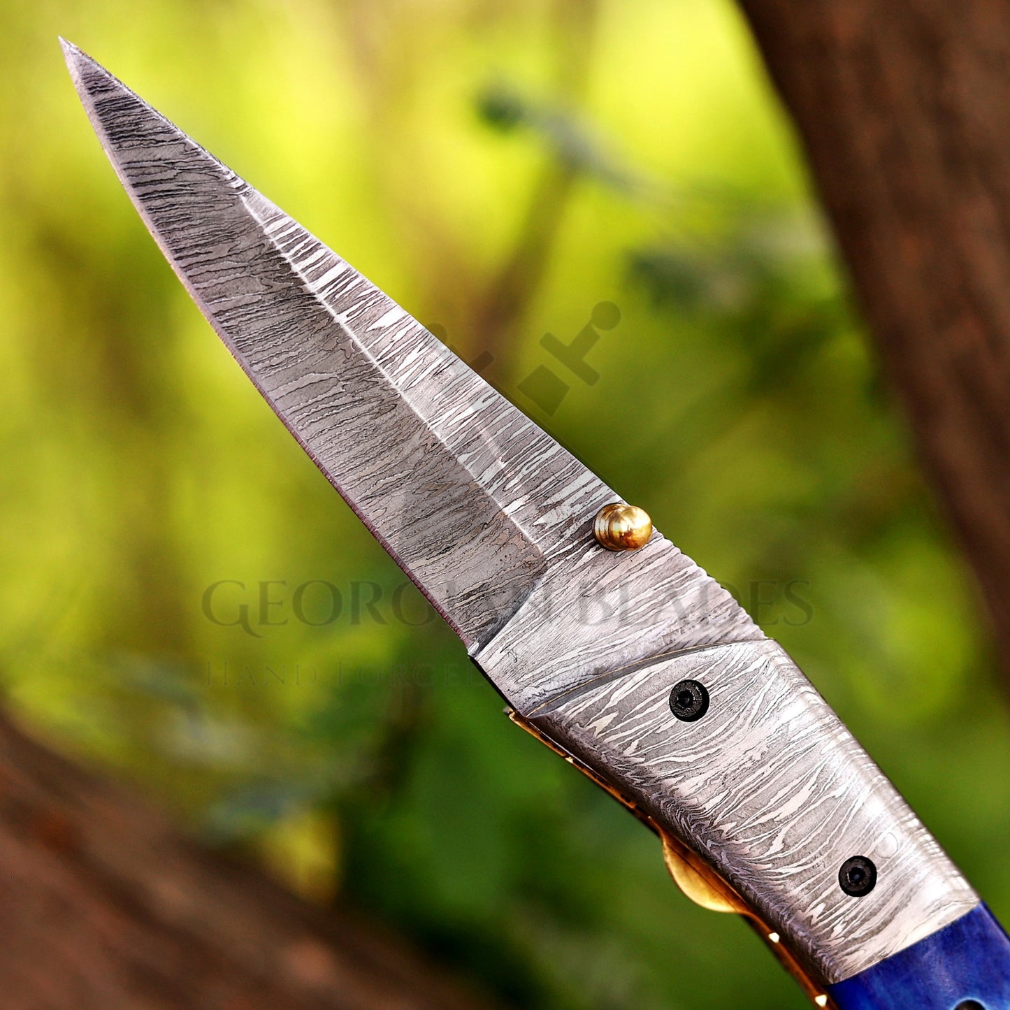 The Sullivan Folder 7.5-inch Hand Forged Damascus Steel Pocket Knife with Leather Sheath