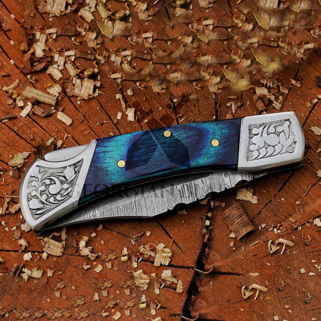 CelestialSnap - 7.5" Hand Forged Back Lock Pocket Knife with Leather Sheath