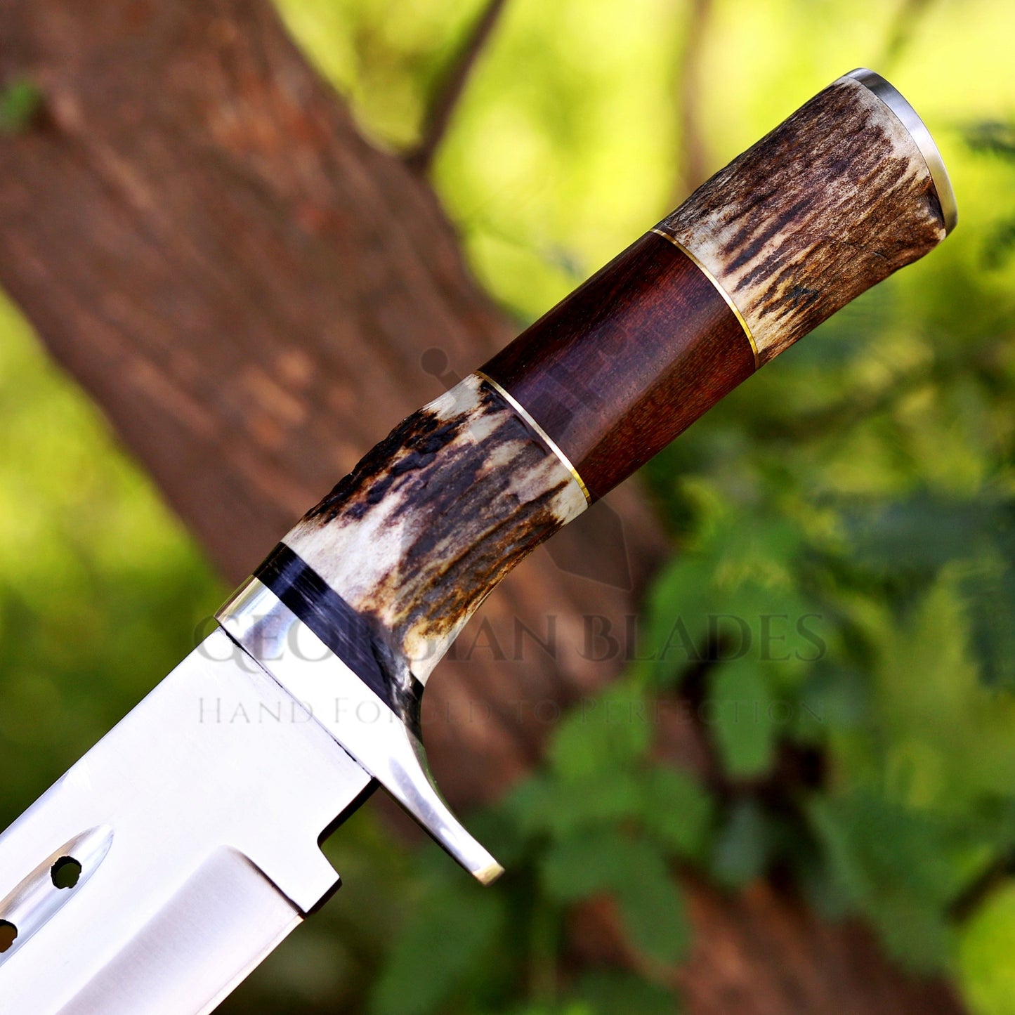 Wild West Warrior: Bowie Knife - Handmade D2 Bowie Knife Steel Hunting Fix Blade - Stag Antler & Wood Handle