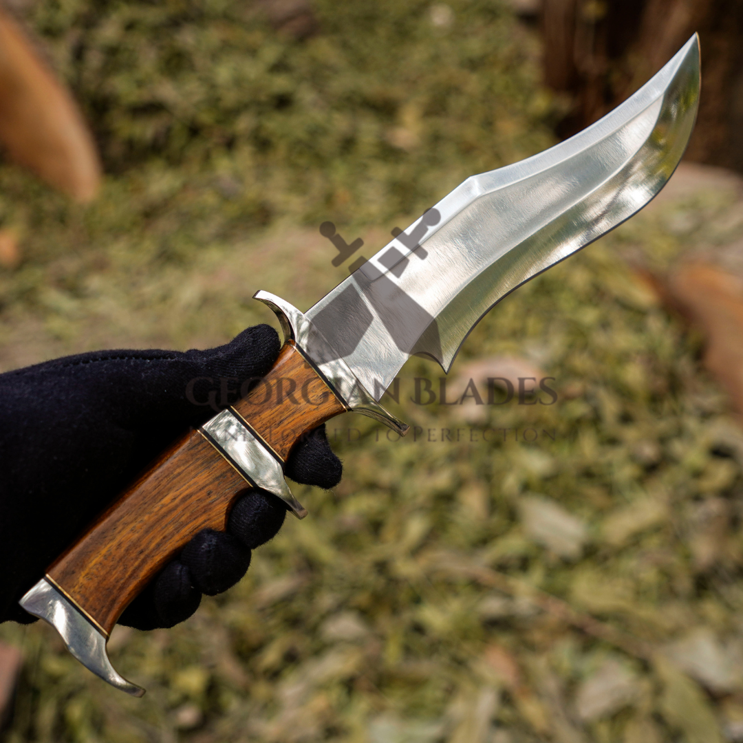 Timber Titan Bowie: Bowie Knife - Handmade Fix Blade Knife - Semi Stainless Steel - Rose Wood Handle