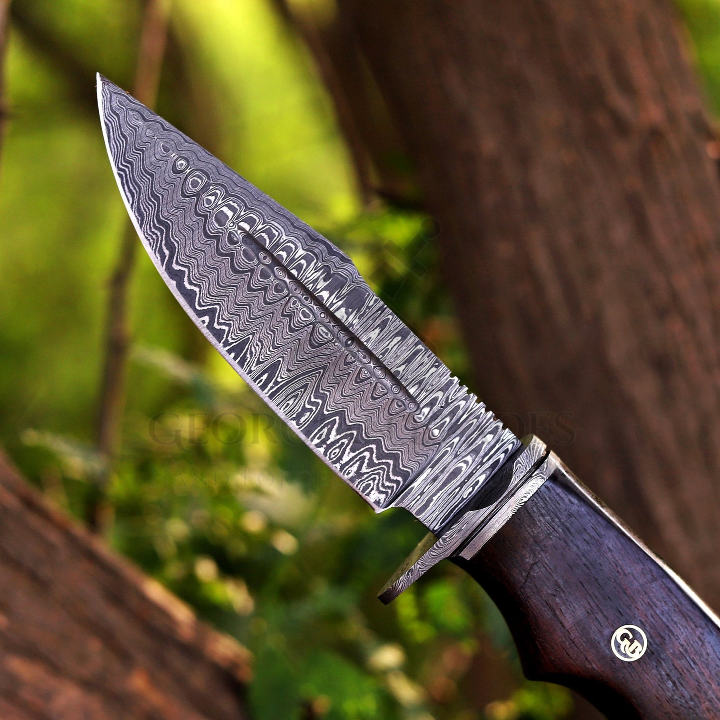 Onyx Seeker - 10.5 inch Hidden Tang Damascus Steel Hunting Knife