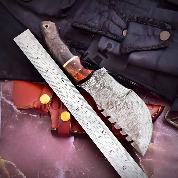 Expedition Emissary: Handmade Damascus Steel Hunting Tracker Knife With Ram Horn & Cocobolo Wood Handle