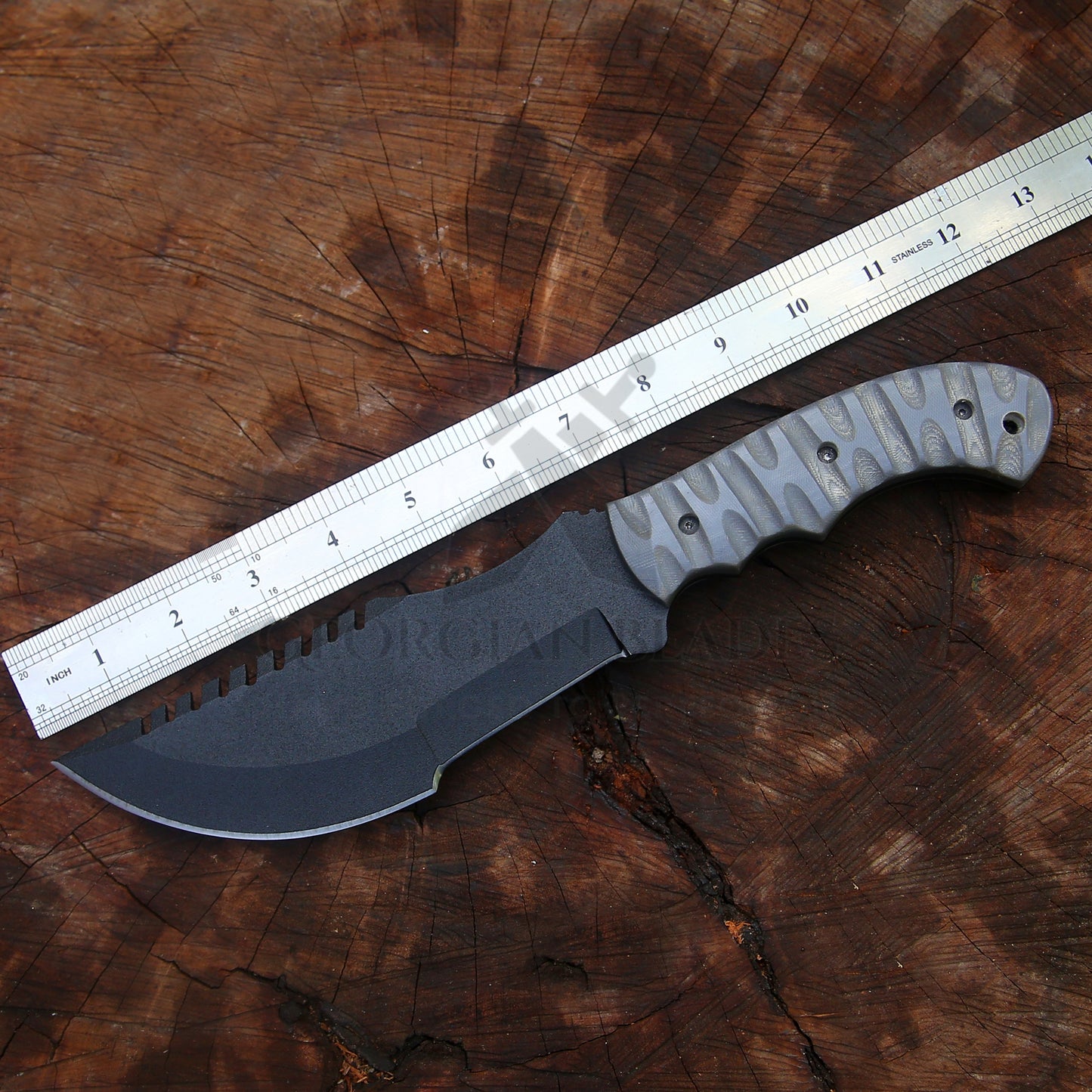 Shadowback Tracker – 12 inch Full Tang Tactical Survival Knife with Micarta Handle and Leather Sheath