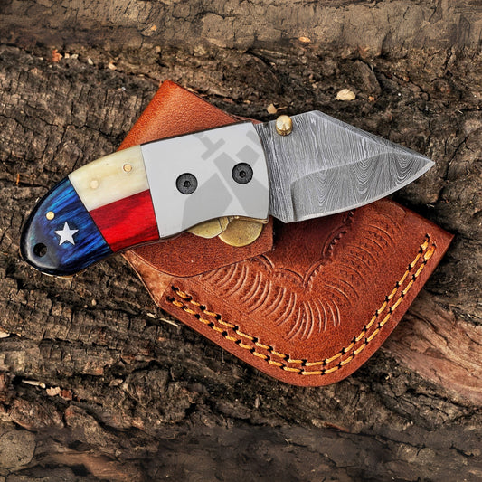 Paul Revere Knife - Hand Forged 5" EDC Mini Pocket Folding Knife with Leather Sheath