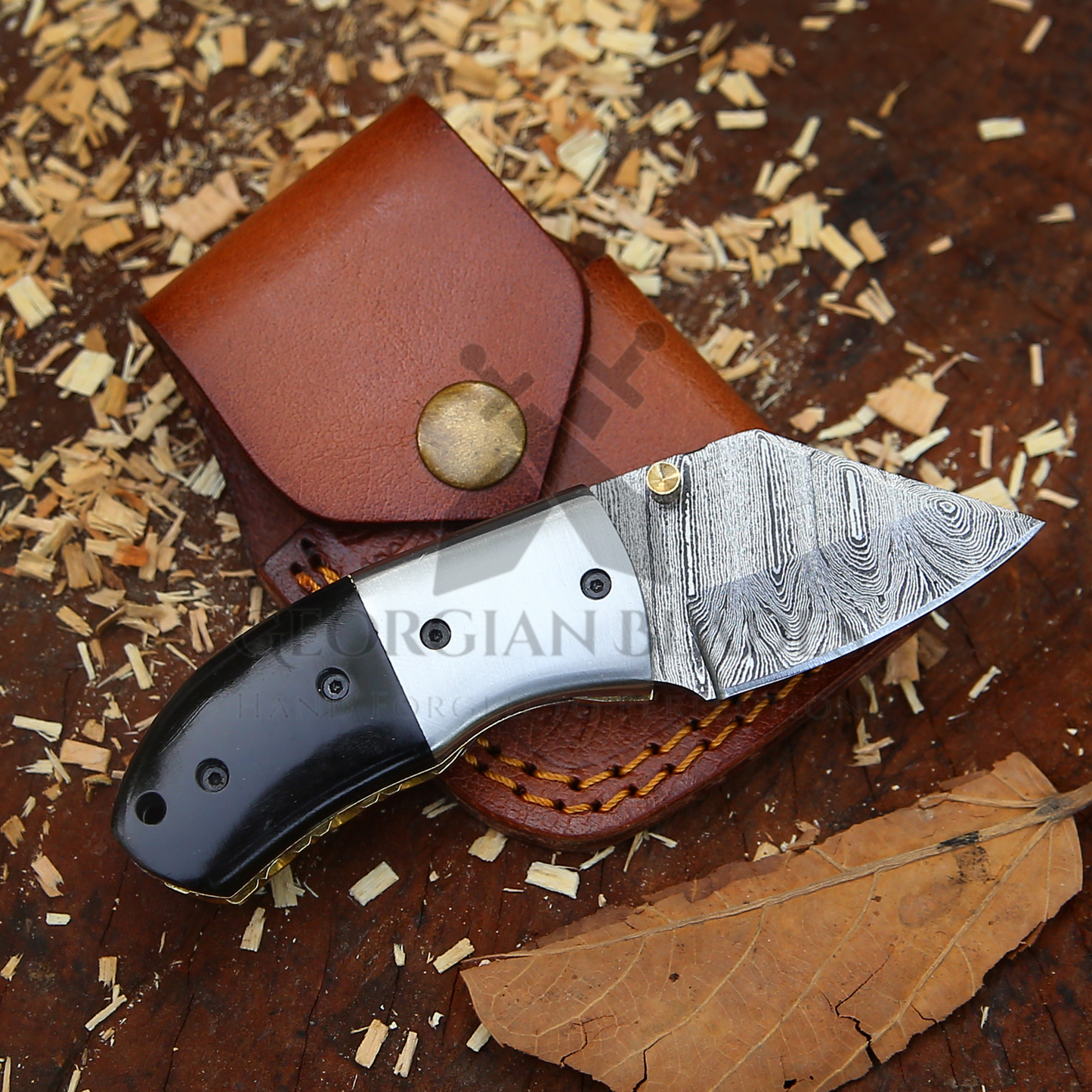 Tiny Torque - Hand Forged 5.5" EDC Mini Pocket Folding Knife with Leather Sheath