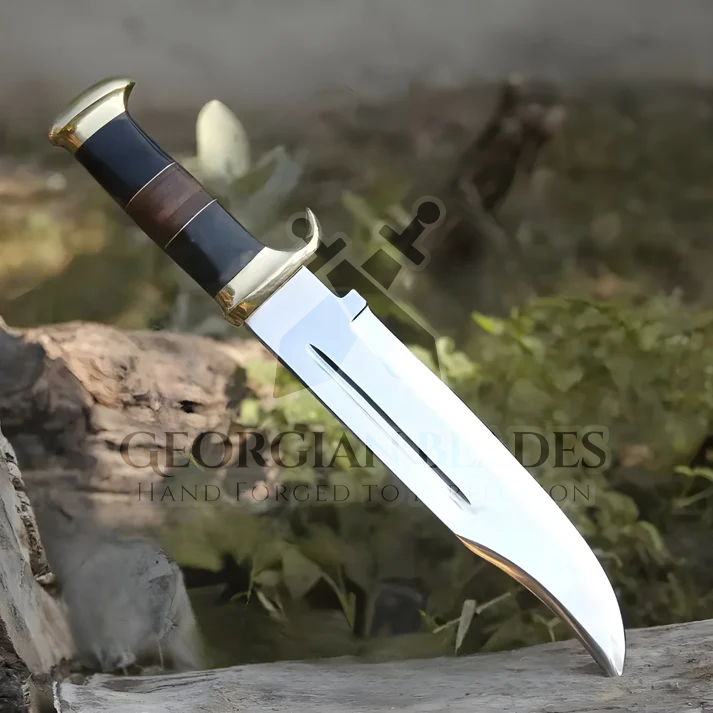 15" Bowie Knife: Scout's Sentine - Handmade D2 Bowie Knife Steel Hunting Fix Blade - Bull Horn & Leather Handle