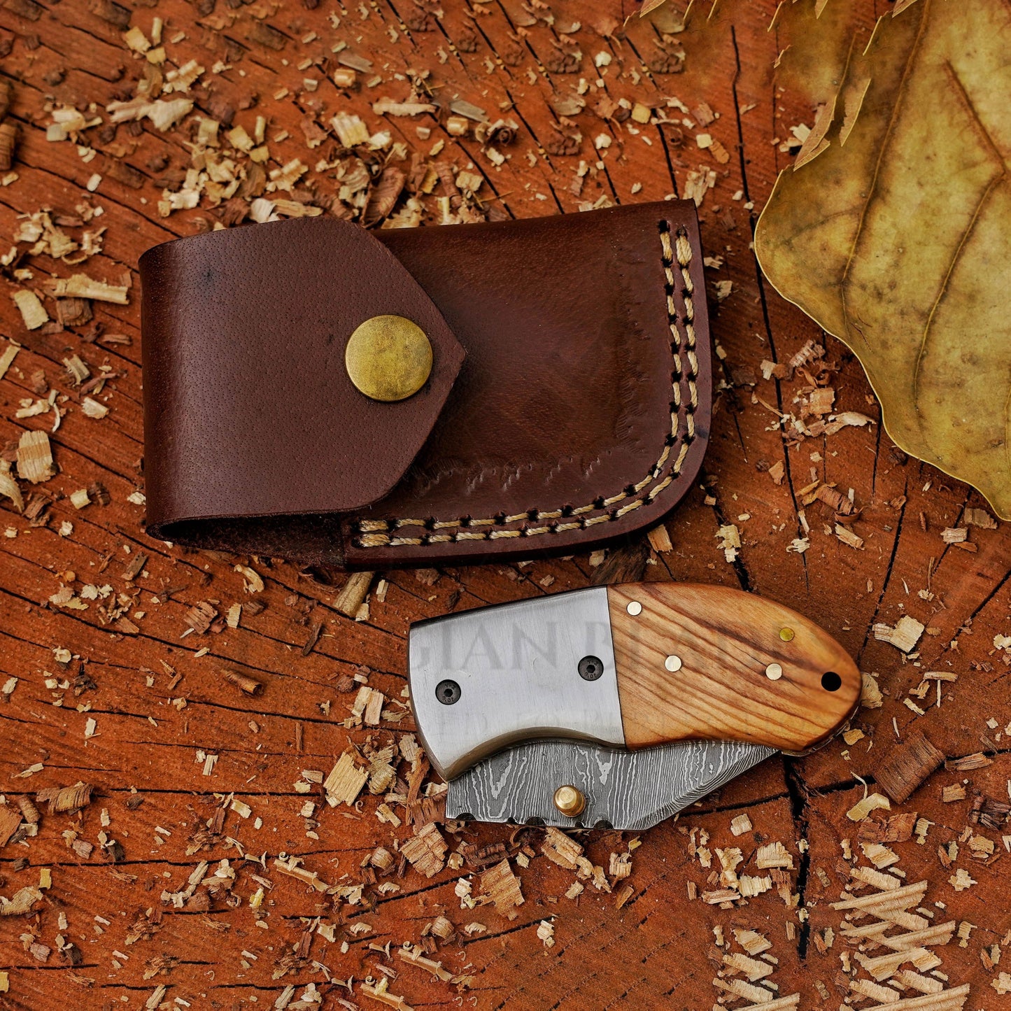 The "Davy Crockett" Mini EDC 5" Folding Knife with Leather Sheath
