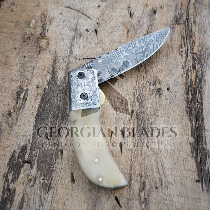 LunarLoom - 7" Hand Forged Pocket Knife with Leather Sheath