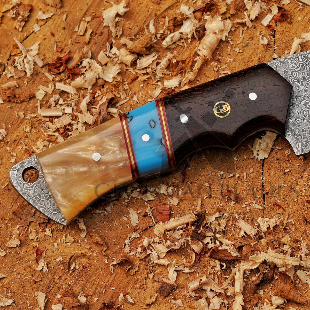 Trailblazer's Blade - 9" Hand Forged Damascus Steel Hunting Knife with Leather Sheath