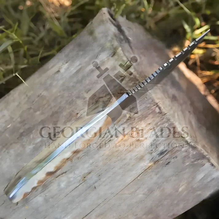 Wilderness Wayfinder: 10” Custom Hand Forged Damascus Steel Tracker Knife With Ram Horn Handle