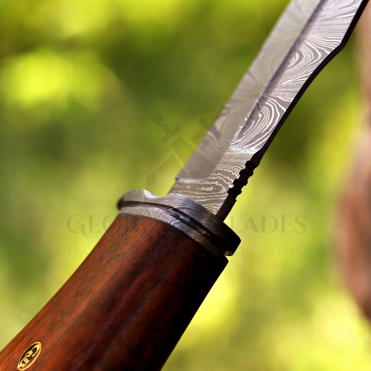 Woodman's Ally - 10.5" Hand Forged Damascus Hunting Knife with Leather Sheath