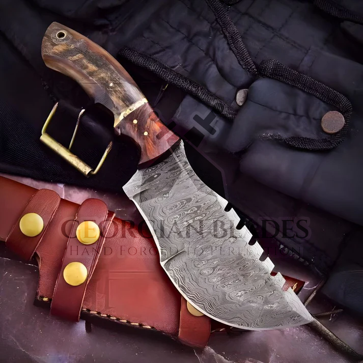 Expedition Emissary: Handmade Damascus Steel Hunting Tracker Knife With Ram Horn & Cocobolo Wood Handle