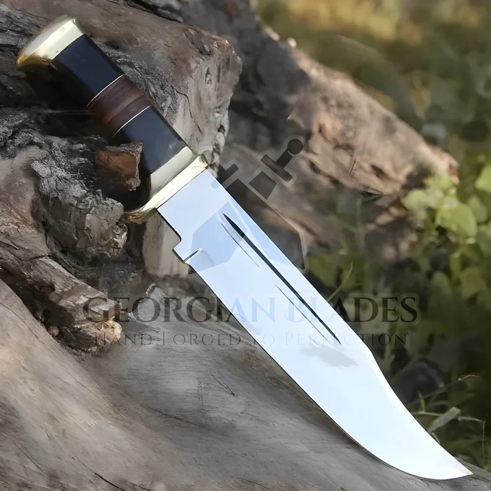 15" Bowie Knife: Scout's Sentine - Handmade D2 Bowie Knife Steel Hunting Fix Blade - Bull Horn & Leather Handle