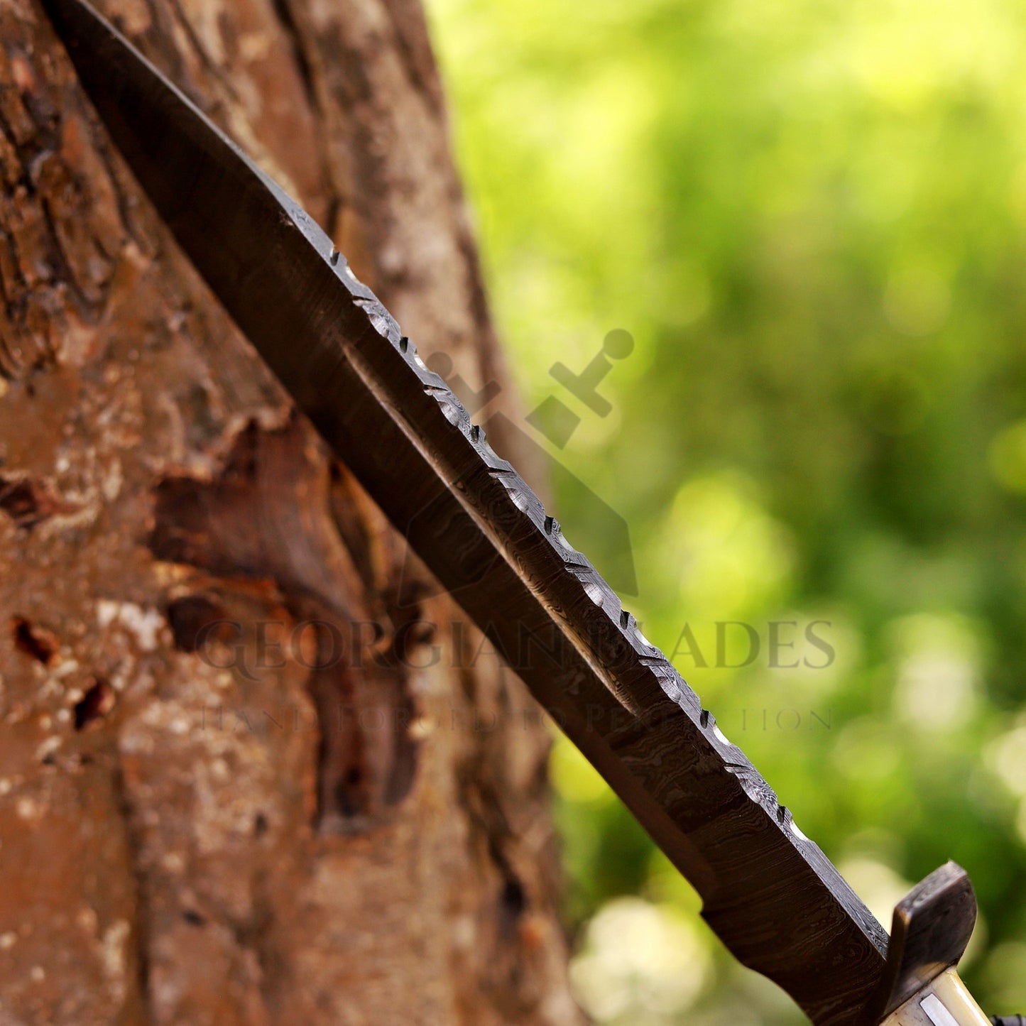 Paul Bunyan Razor - 15" Handmade Damascus Steel Bowie Knife- Full Tang - Camel Bone Handle