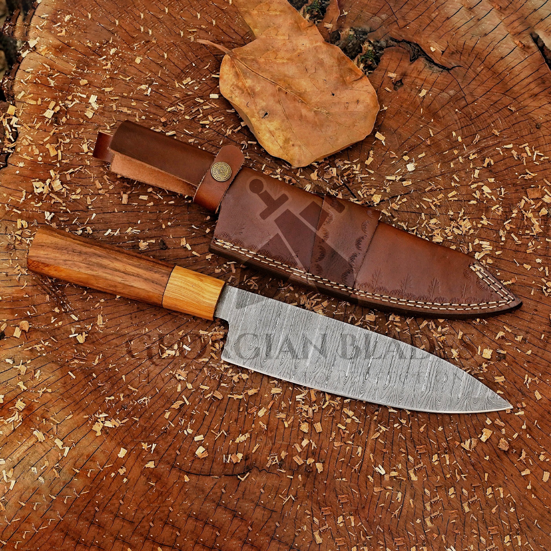 Celestial Dust: 12" Handmade Damascus Damascus Steel Chef Knife Olive Wood Handle, Cooking Knife