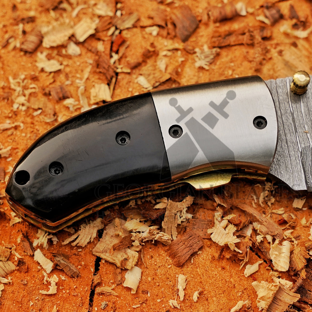 Tiny Torque - Hand Forged 5" EDC Mini Pocket Folding Knife with Leather Sheath