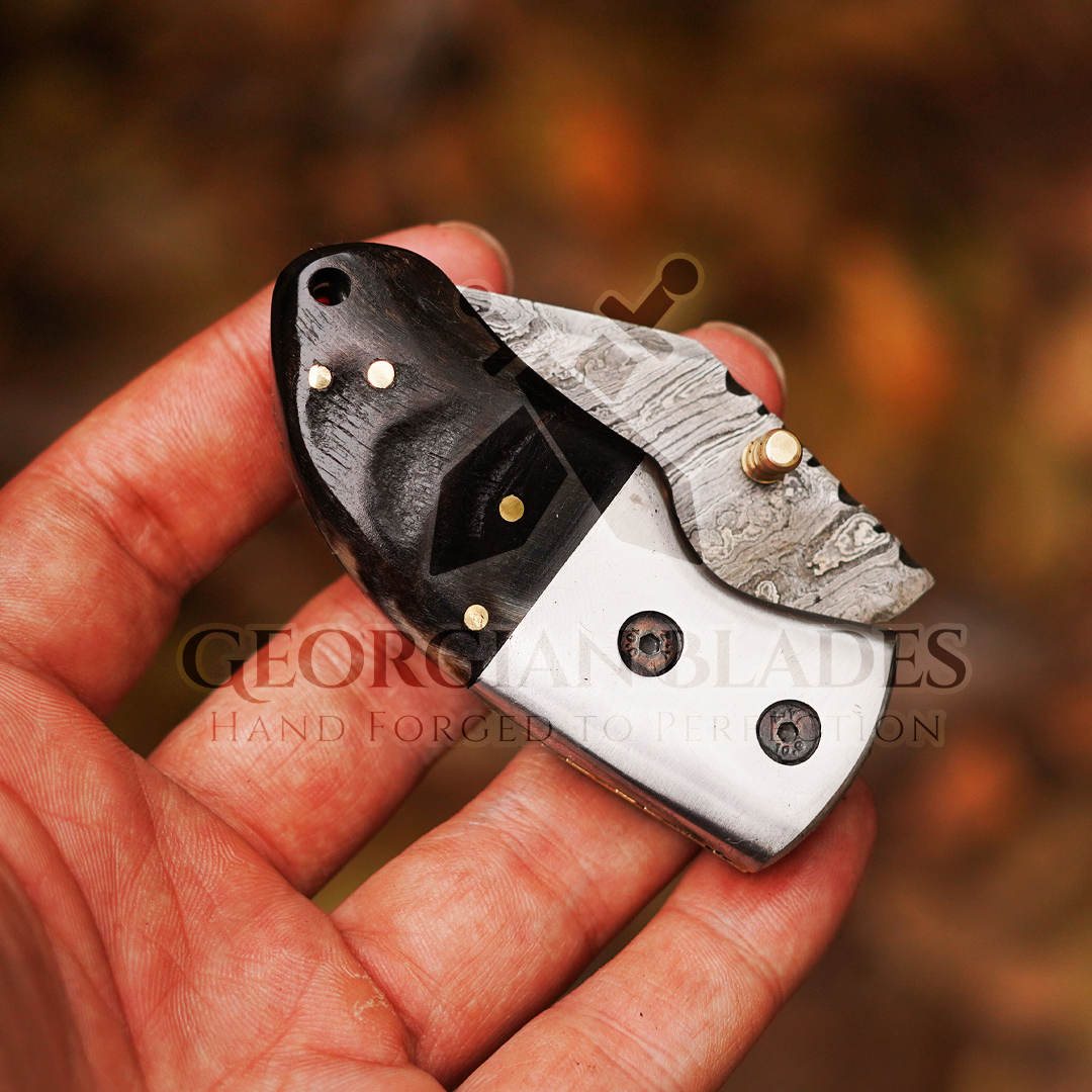 Tiny Torque - Hand Forged 5.5" EDC Mini Pocket Folding Knife with Leather Sheath