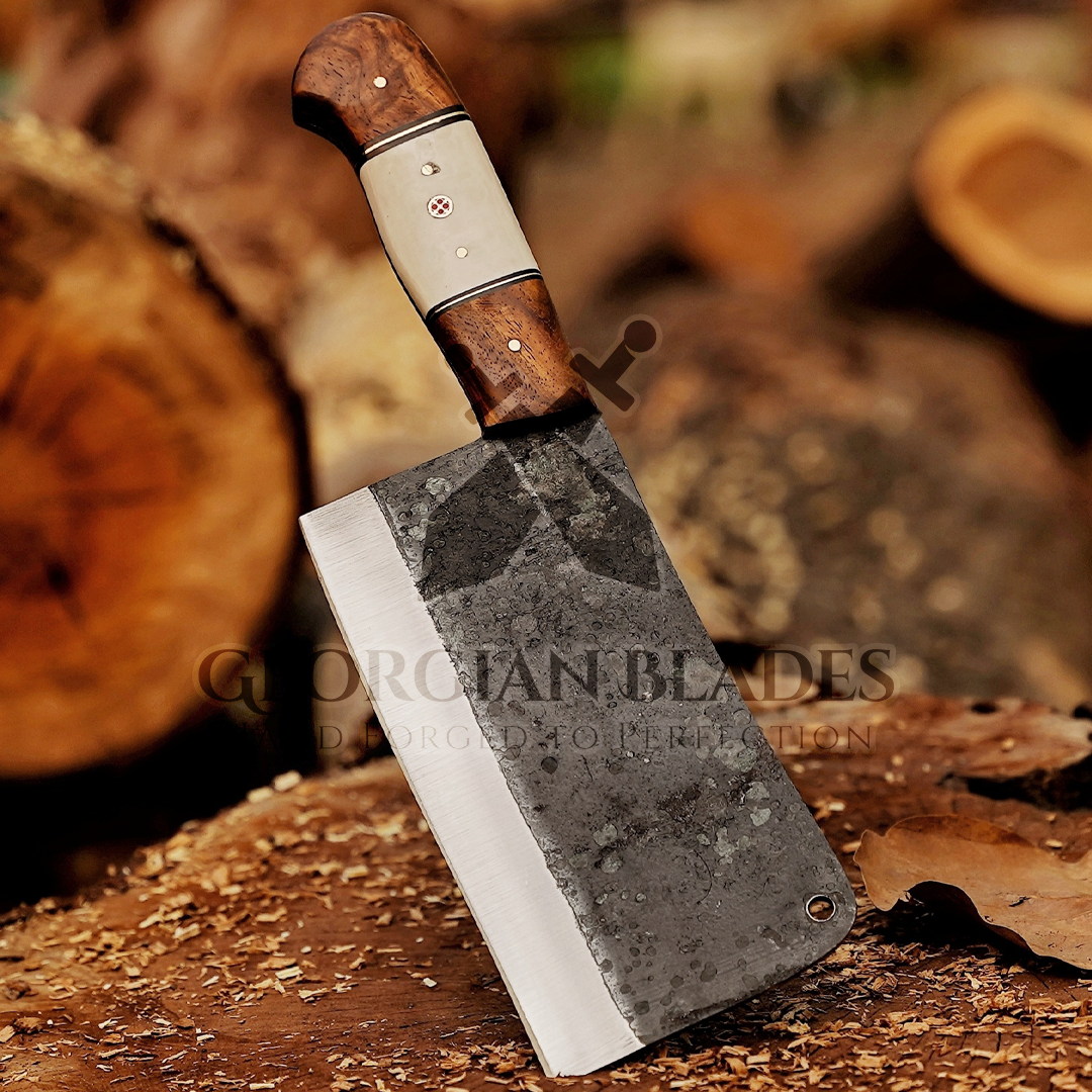 Eternal Essence Cleaver: 10" Chef Cleaver Knife with Bone & Wood Handle, Carbon Steel Meat Cleaver Knife