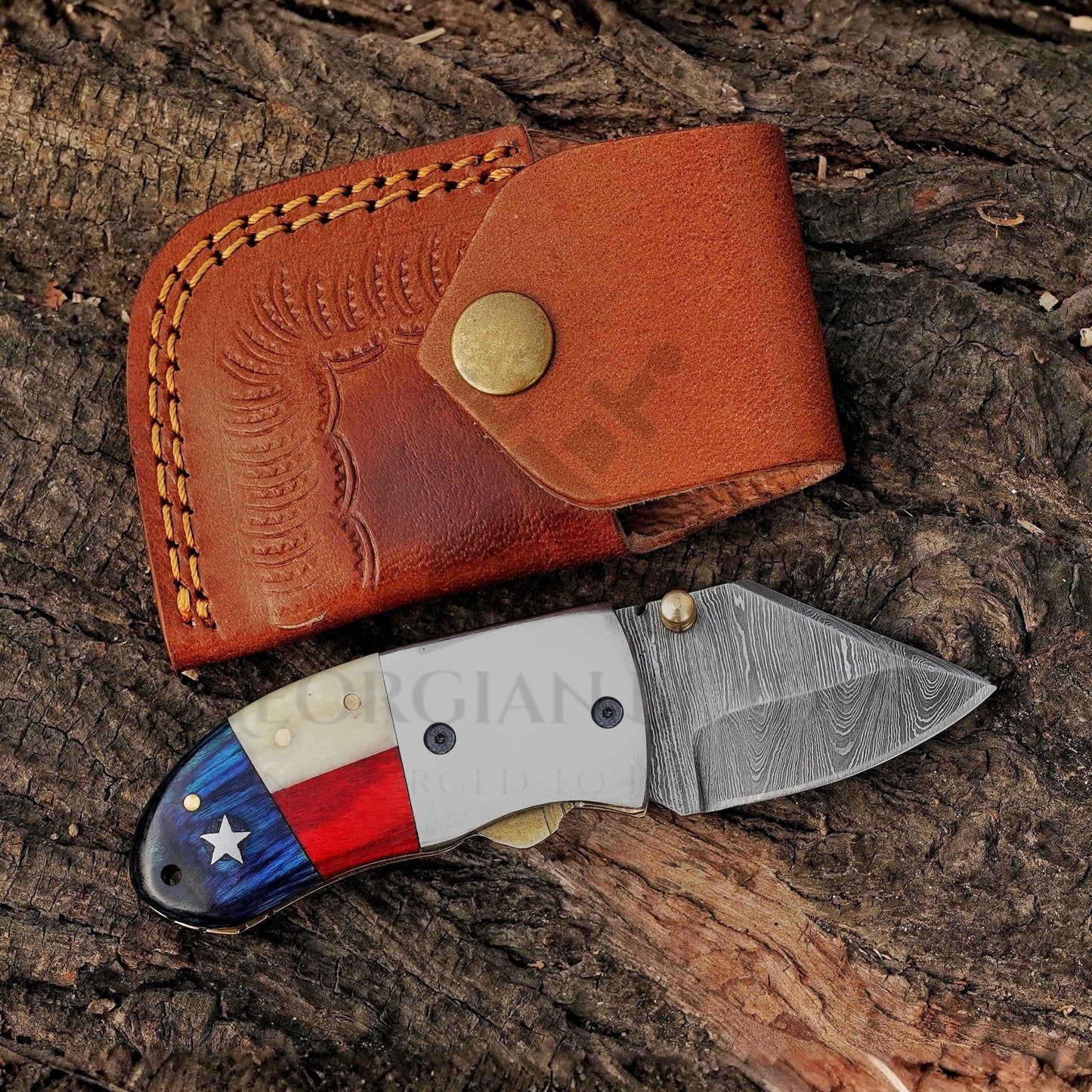 Paul Revere Knife - Hand Forged 5" EDC Mini Pocket Folding Knife with Leather Sheath