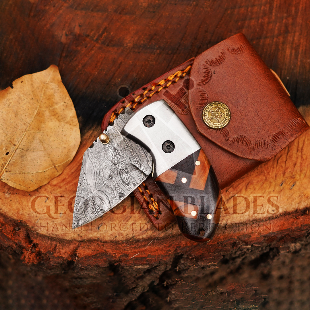 Mini Marvel - Hand Forged 5.5" Folding Knife with Leather Sheath