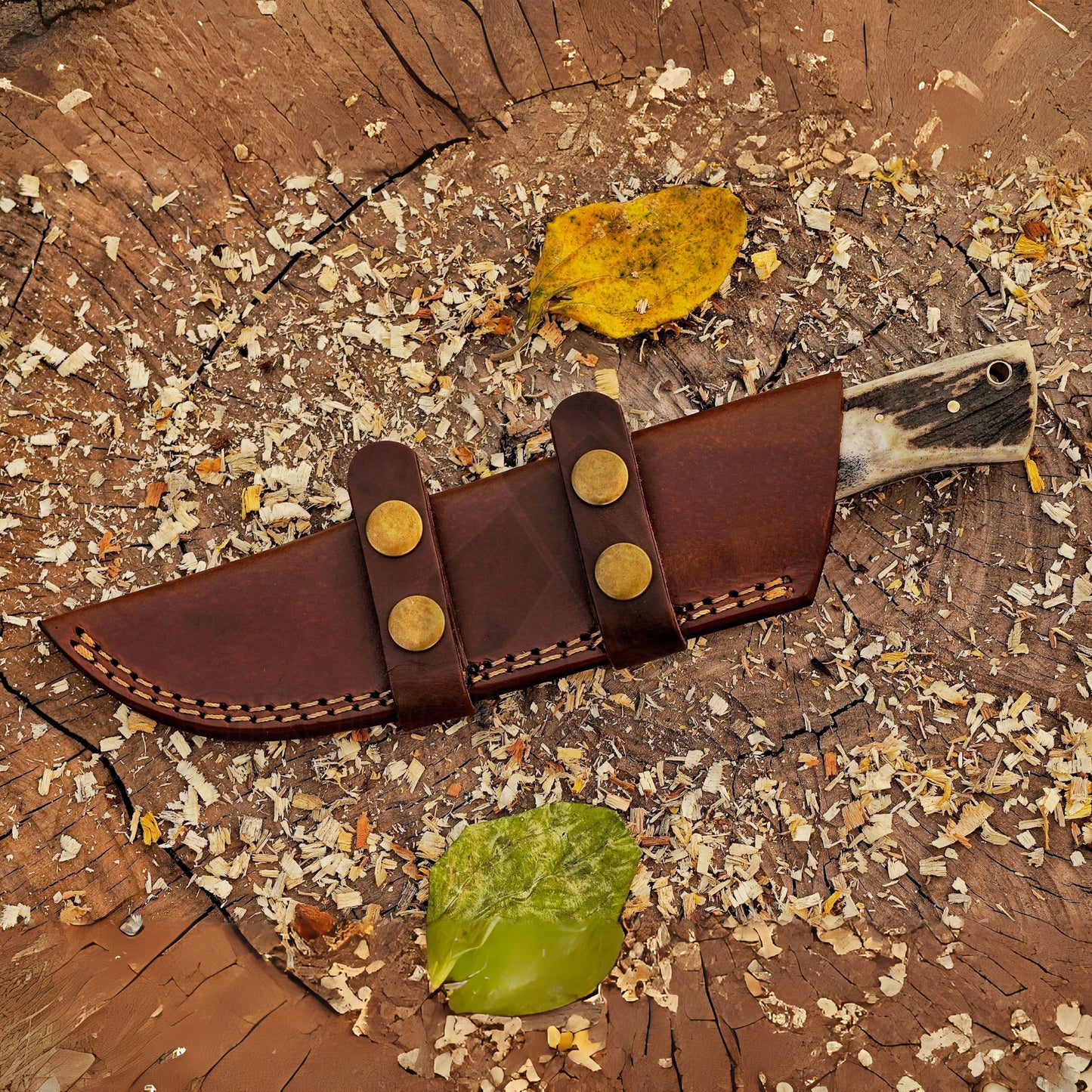 Pecos Pete Slicer: Forged Damascus Steel Skinner Knife EDC 9” -V3 With Stag Antler & Engraved Camel Bone Handle