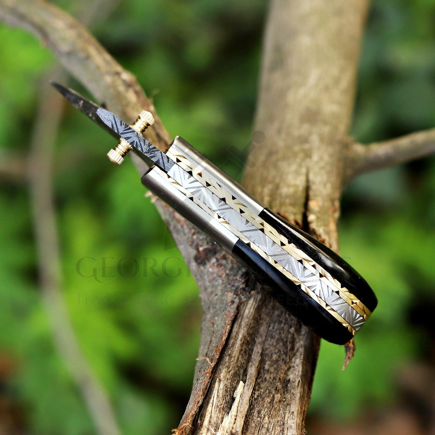 Tiny Torque - Hand Forged 5" EDC Mini Pocket Folding Knife with Leather Sheath