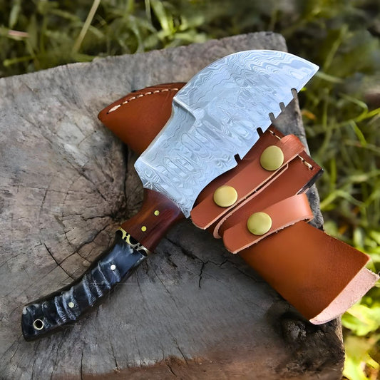 Expedition Emissary: Handmade Damascus Steel Hunting Tracker Knife With Ram Horn & Cocobolo Wood Handle