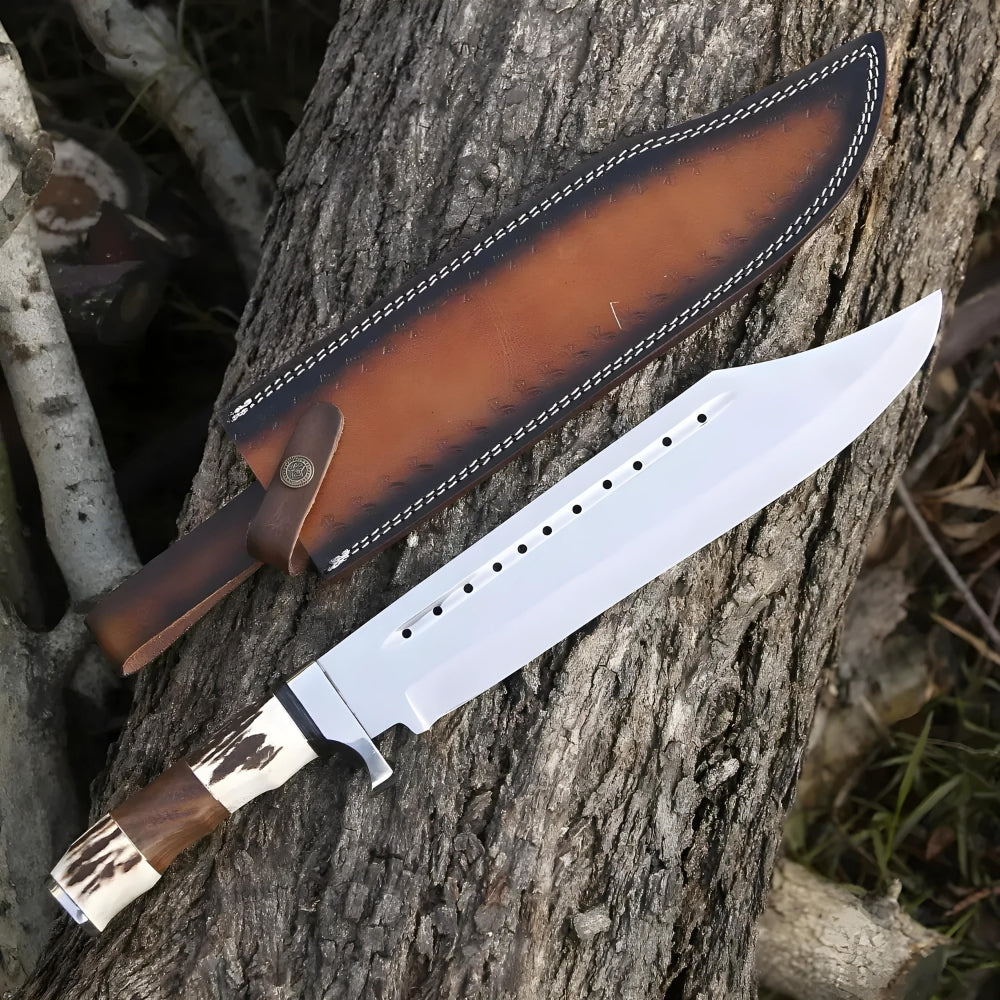 Wild West Warrior: Bowie Knife - Handmade D2 Bowie Knife Steel Hunting Fix Blade - Stag Antler & Wood Handle