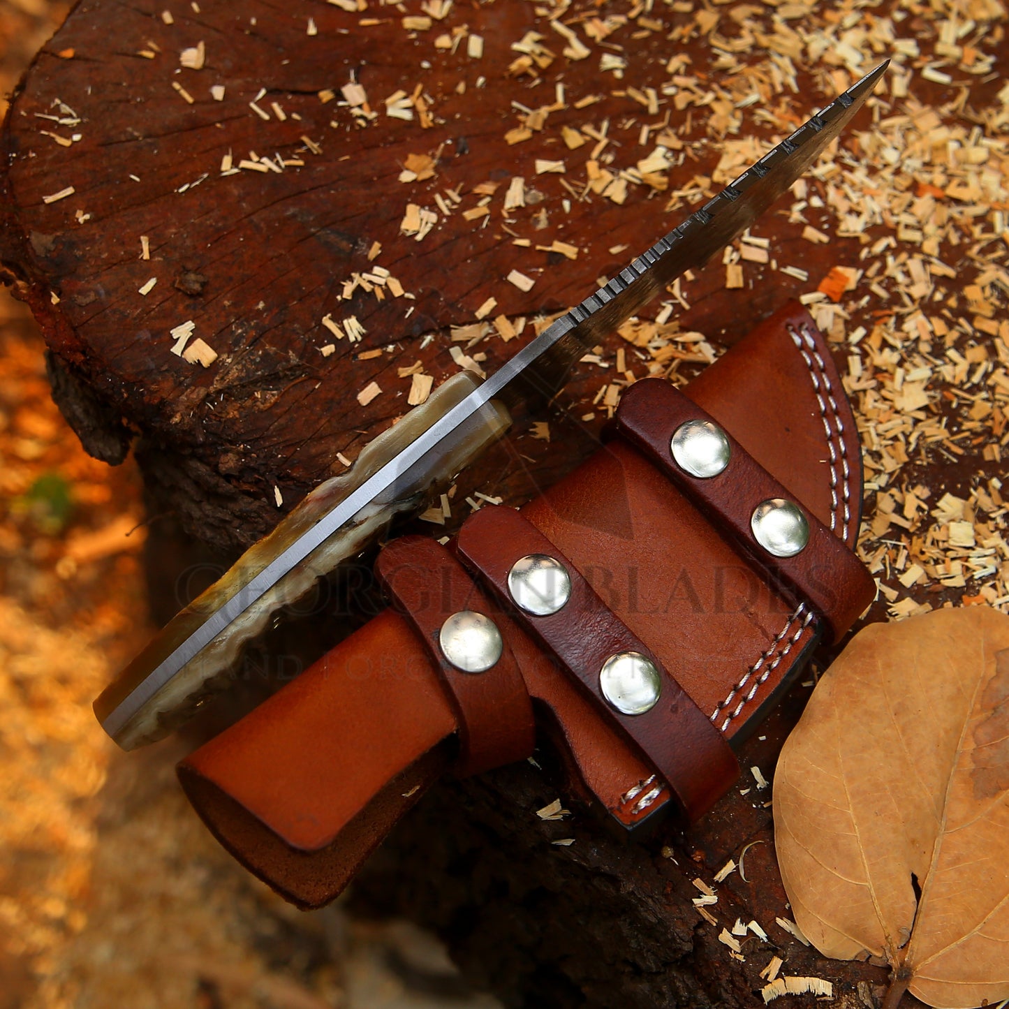 Wilderness Wayfinder: 10” Custom Hand Forged Damascus Steel Tracker Knife With Ram Horn Handle