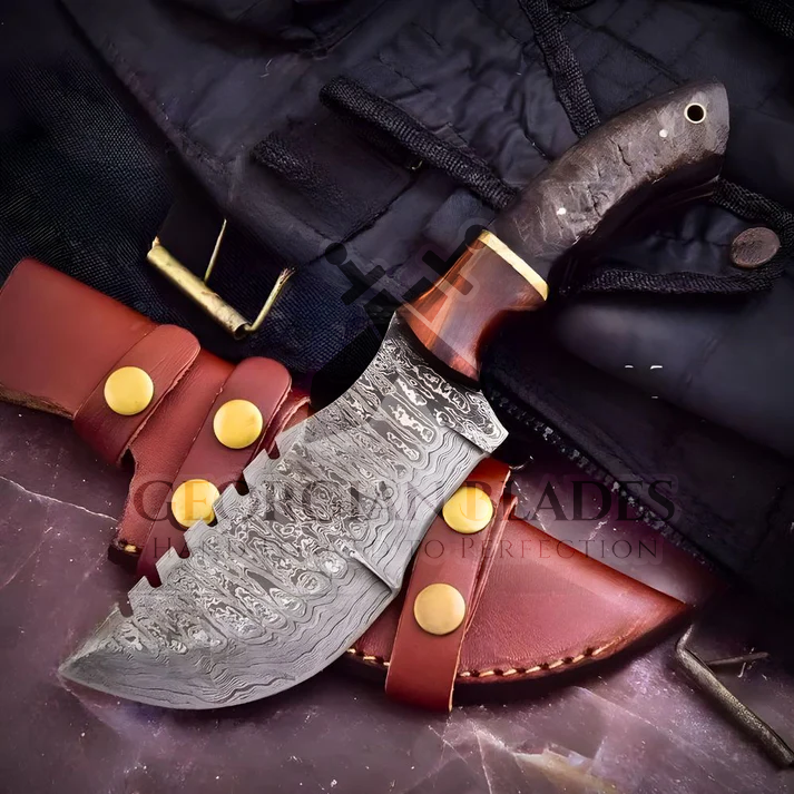 Expedition Emissary: Handmade Damascus Steel Hunting Tracker Knife With Ram Horn & Cocobolo Wood Handle