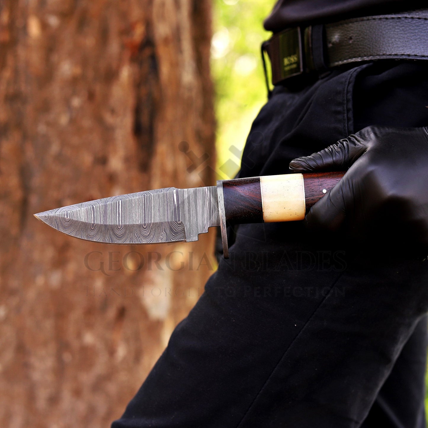 Blazeheart - 10" Hand Forged Damascus Steel Hunting Knife